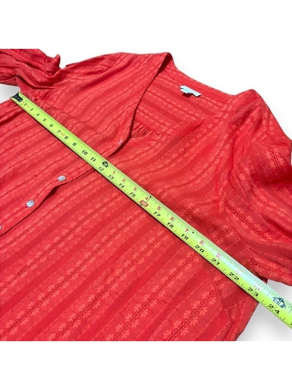 J. Jill Red Orange Cotton Boho 3/4 Sleeve Button Up Size - Large - Picture 3 of 8